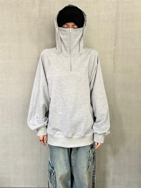 ハイネックハーフZIP フーディ